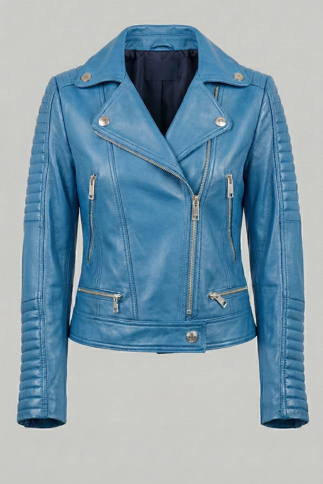 Ryder - Motorcycle Leather Jacket, Blue, Front View