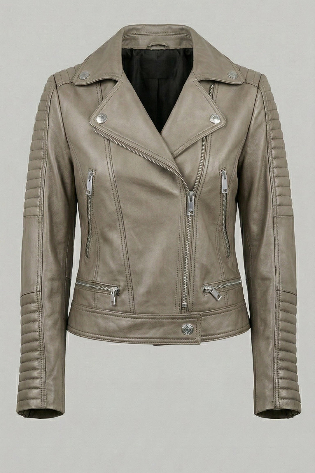 Ryder - Motorcycle Leather Jacket, Stone, Front View