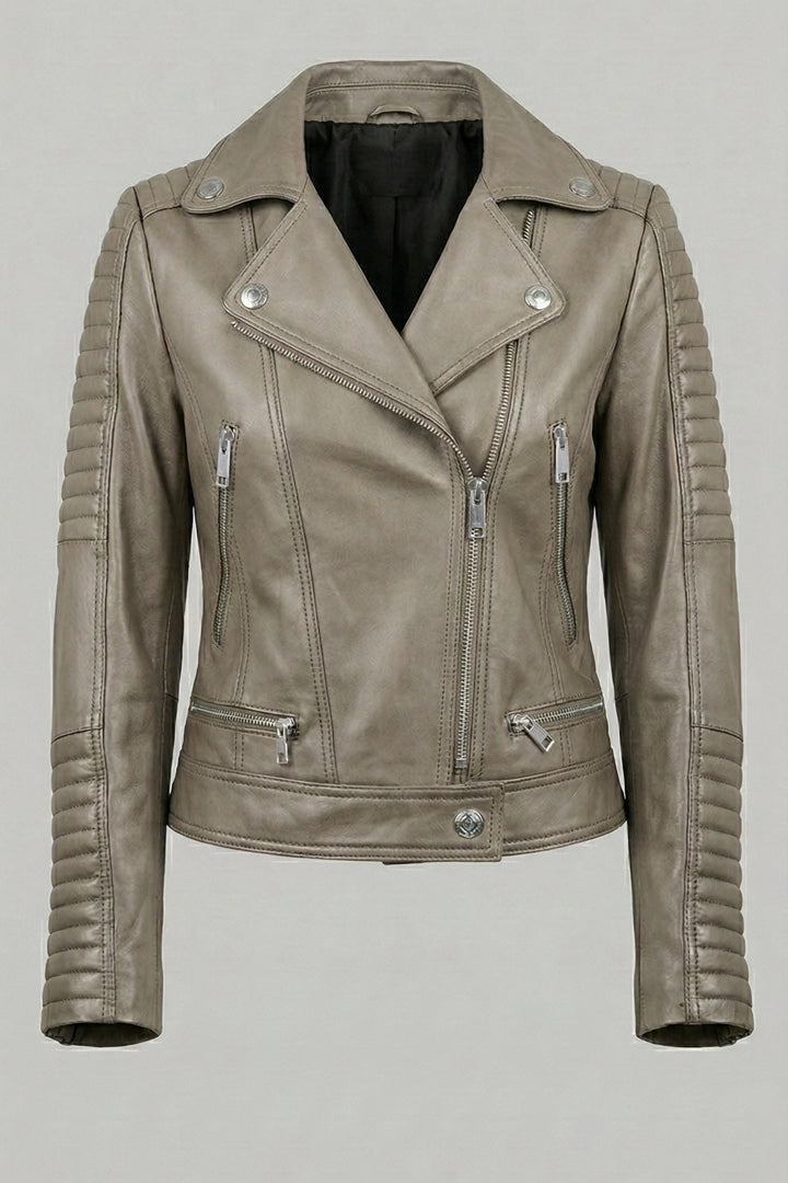 Ryder - Motorcycle Leather Jacket, Stone, Front View