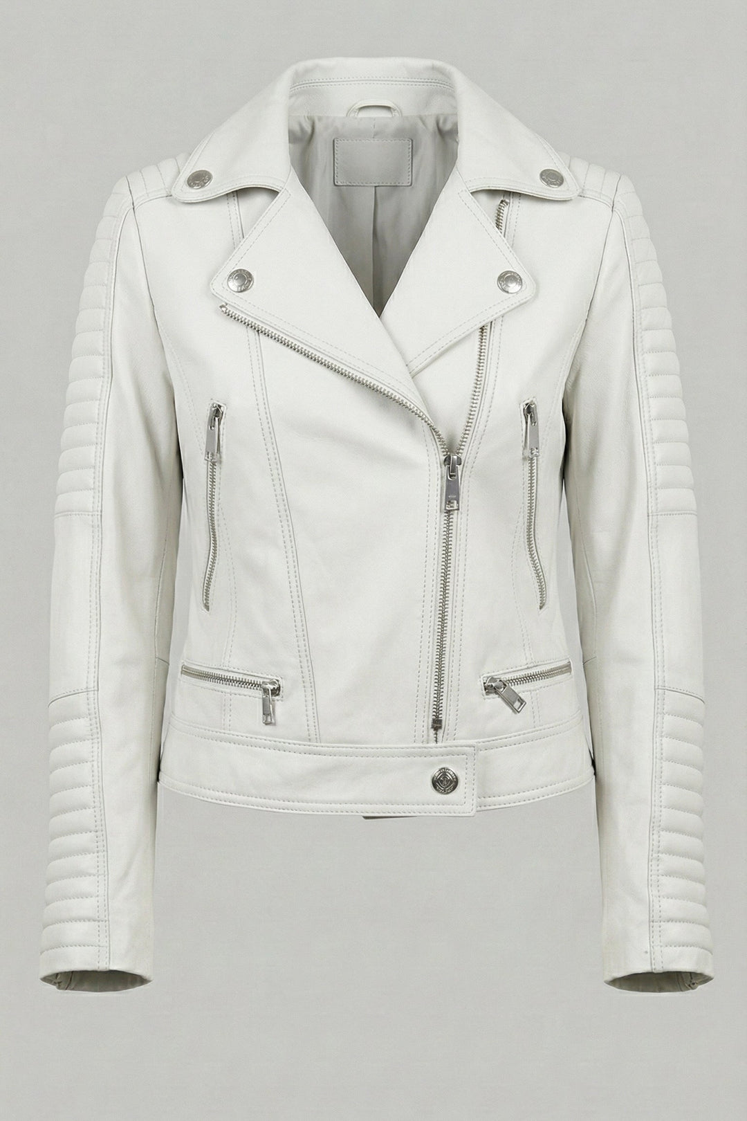 Ryder - Motorcycle Leather Jacket, White, Front View