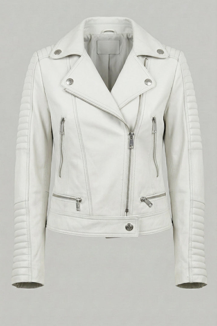 Ryder - Motorcycle Leather Jacket, White, Front View