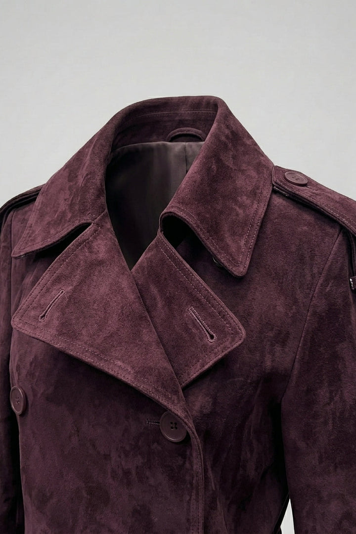SAGE - Belted Suede Leather - leather detail, collar detail, stitching