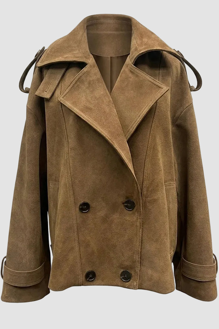 SCARLETT - Brown Suede Cropped Trench Coat