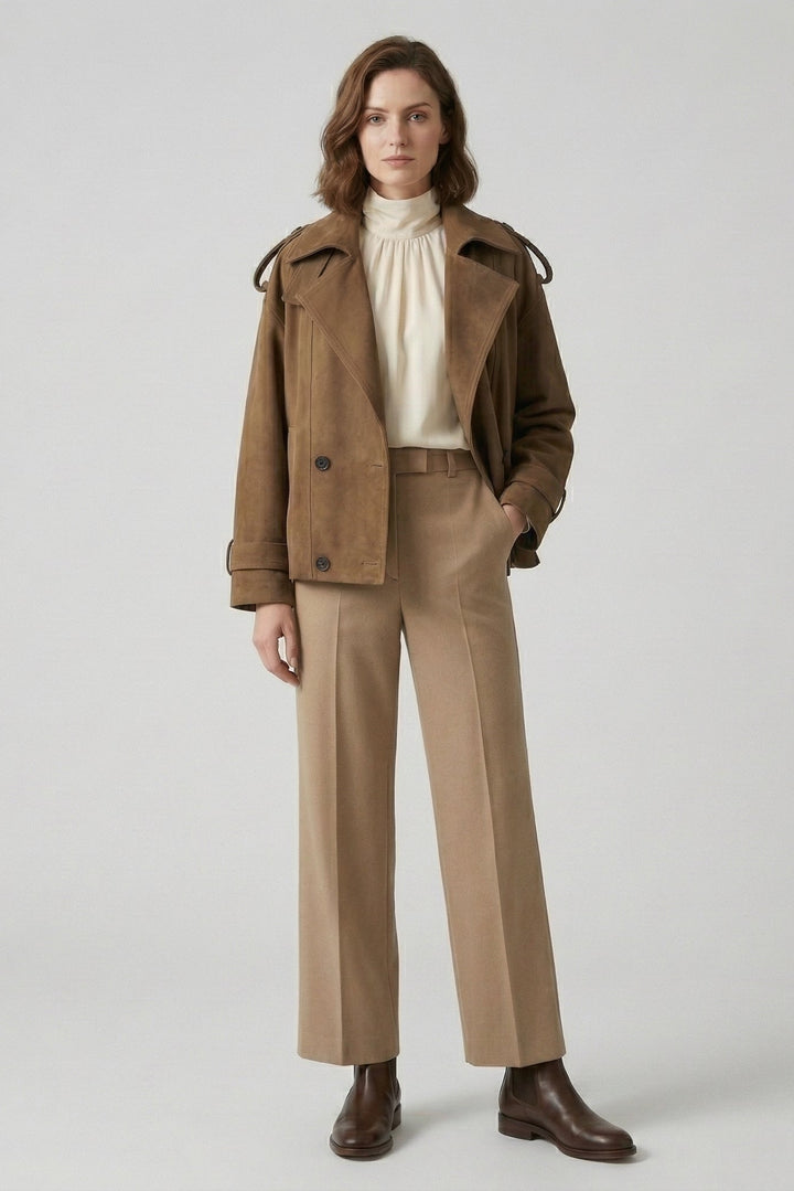 SCARLETT - Full Body Shot of Model in Suede Trench