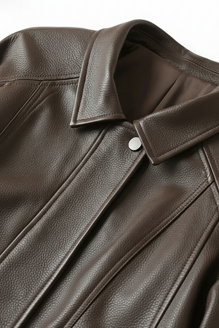 SCARLETT - Leather bomber jacket detailed collar