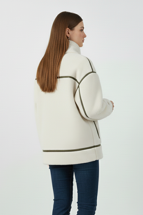 SELVARA women's suede coat cream model back view