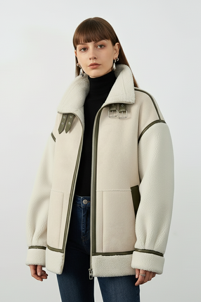 SELVARA women's suede coat lifestyle winter studio shot