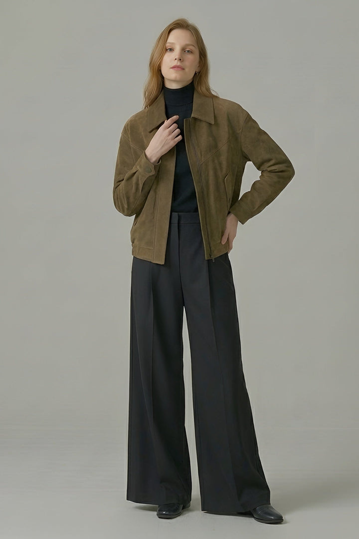 SIENNA - Brown Suede Bomber Jacket