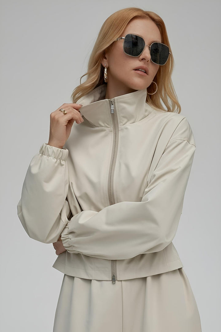 Side profile of MAELIN Autumn Warm Outwear showing high collar design