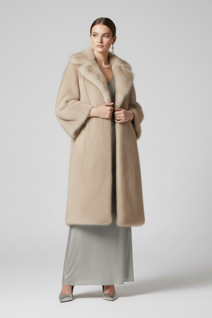 Side profile of MAWEII Faux Fur Long Coat highlighting long silhouette and elegant drape.