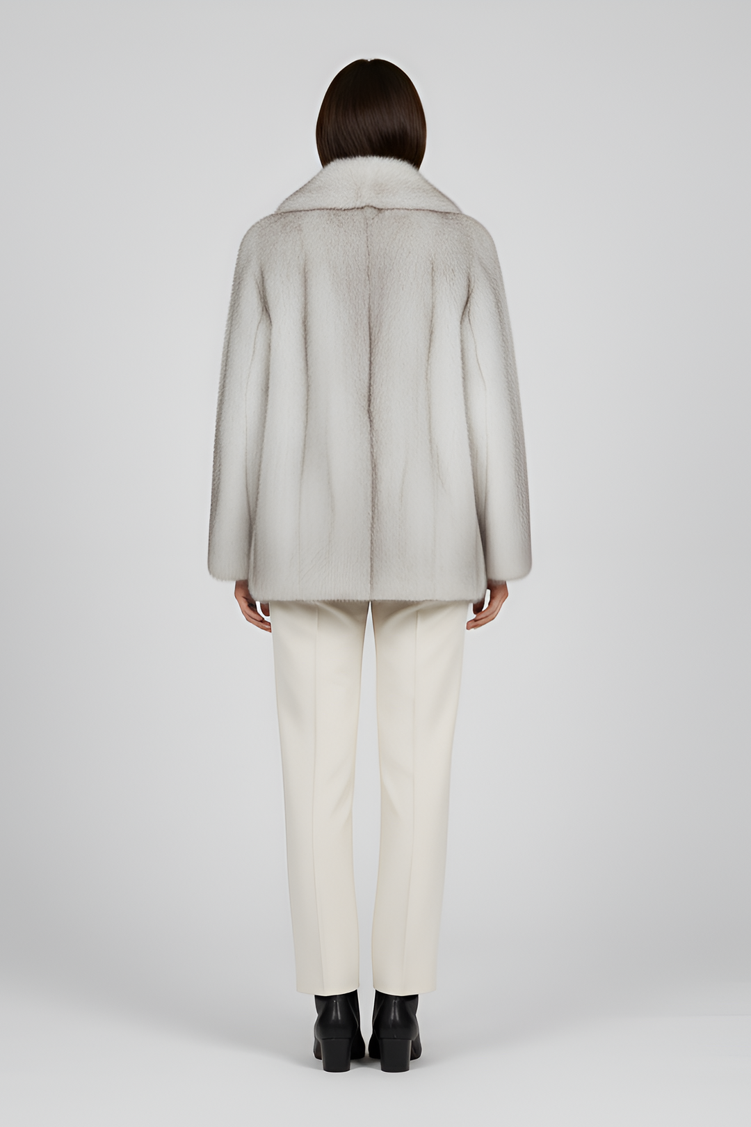 Side profile of the LEOVARA oversized winter fur coat highlighting plush faux-fur construction.