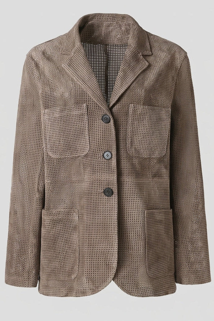 TATUM - Rose Brown Suede Blazer with Pocket Details