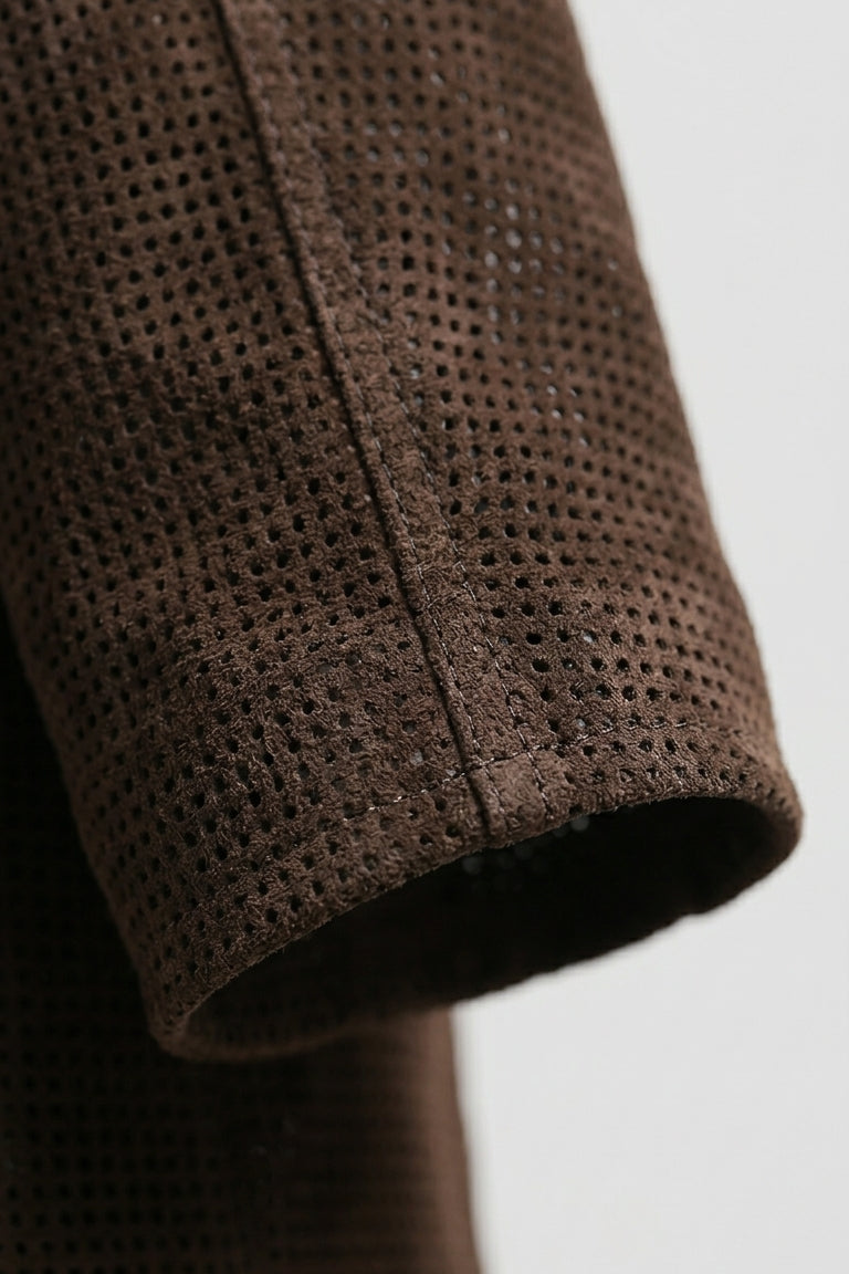 TATUM - Suede Leather Blazer Buttons Detail