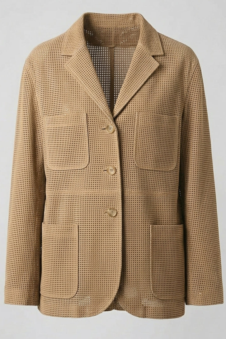 TATUM - Tan Suede Blazer with Pocket Details
