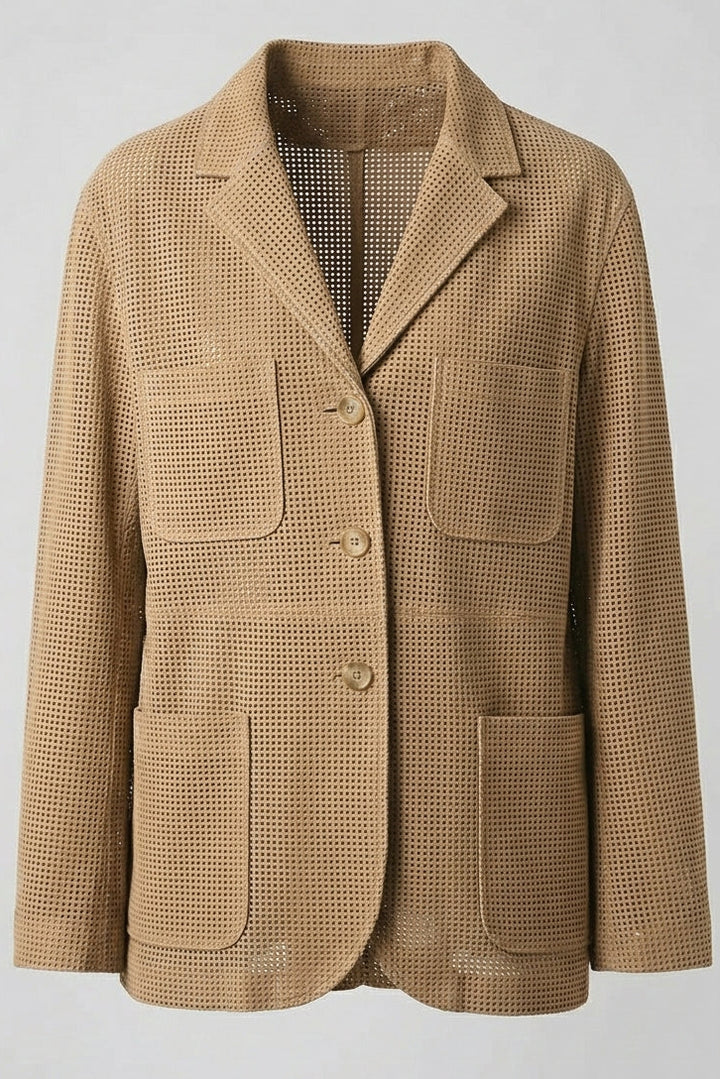 TATUM - Tan Suede Blazer with Pocket Details