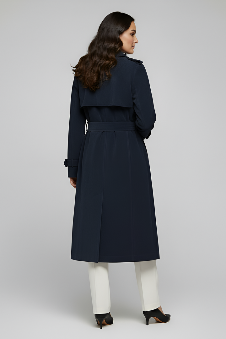 TEAGAN -  Navy Suede Leather trench coat - on model rear view