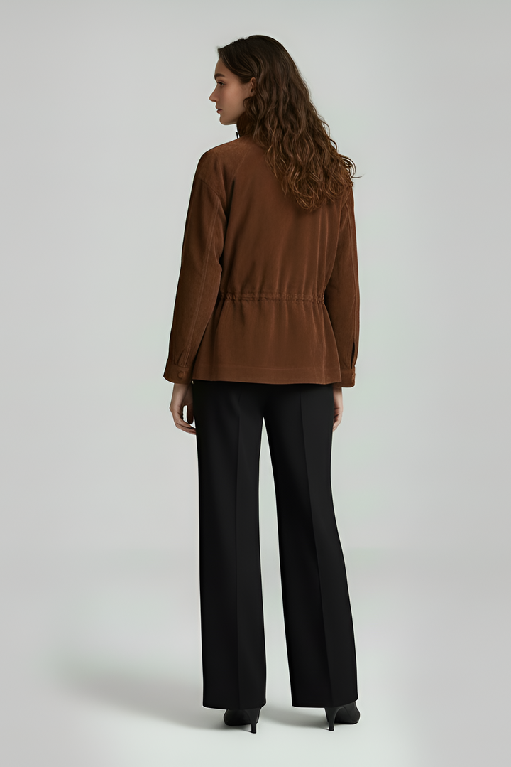 TESSA - Brown leather bomber jacket, back view
