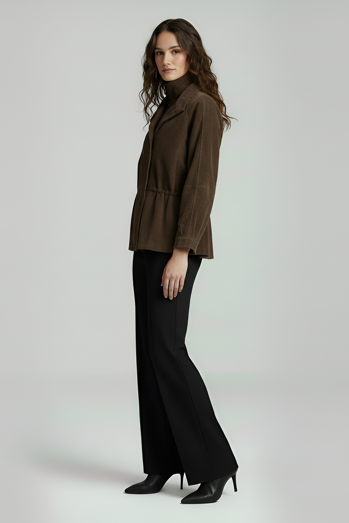 TESSA - Brown leather bomber jacket, side view