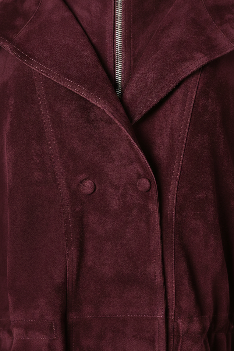 TESSA - Burgundy leather bomber jacket, button and zipper detail