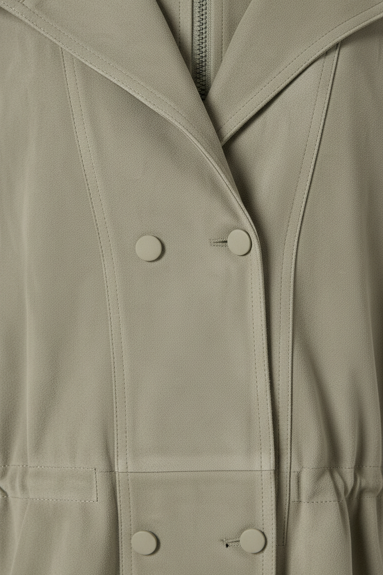 TESSA - Close-up of sage green bomber jacket button view