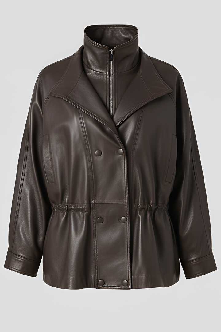 TESSA - Dark Brown Leather Bomber Jacket