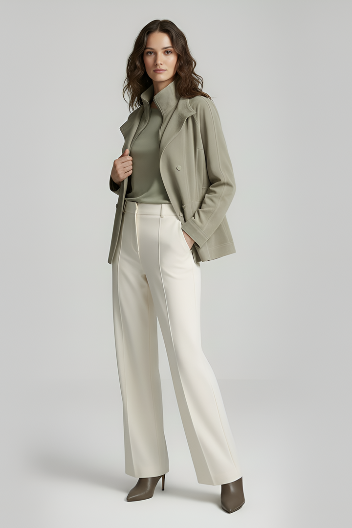 TESSA - Sage green leather bomber jacket, side view