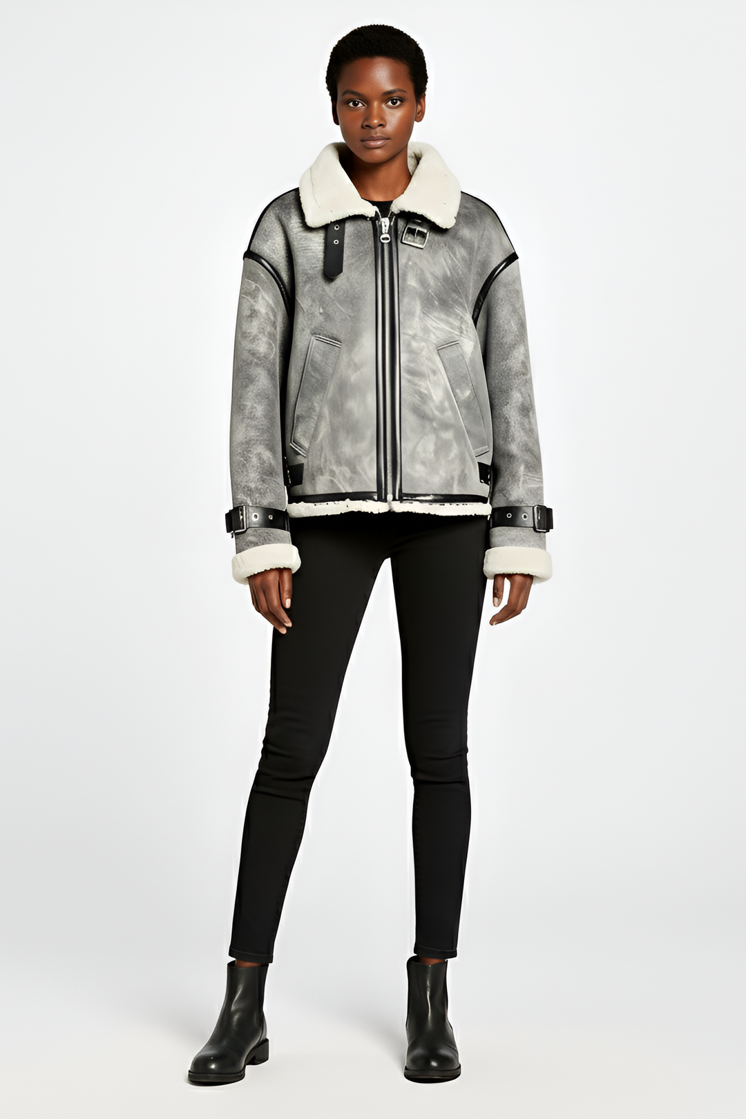 Turn-down collar faux fur coat for women winter style