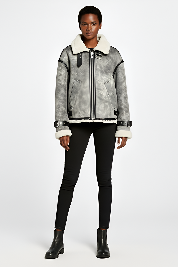 Turn-down collar faux fur coat for women winter style