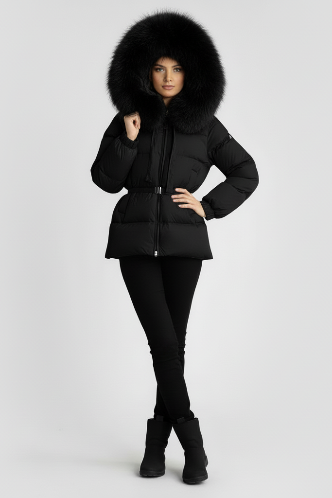 VALREYA – Raccoon Fur Hooded Puffer jacket black