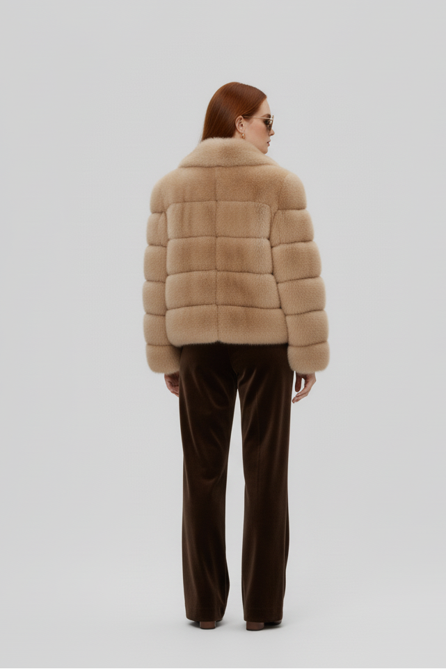 VELARIE faux fur winter coat paired with casual everyday wear.