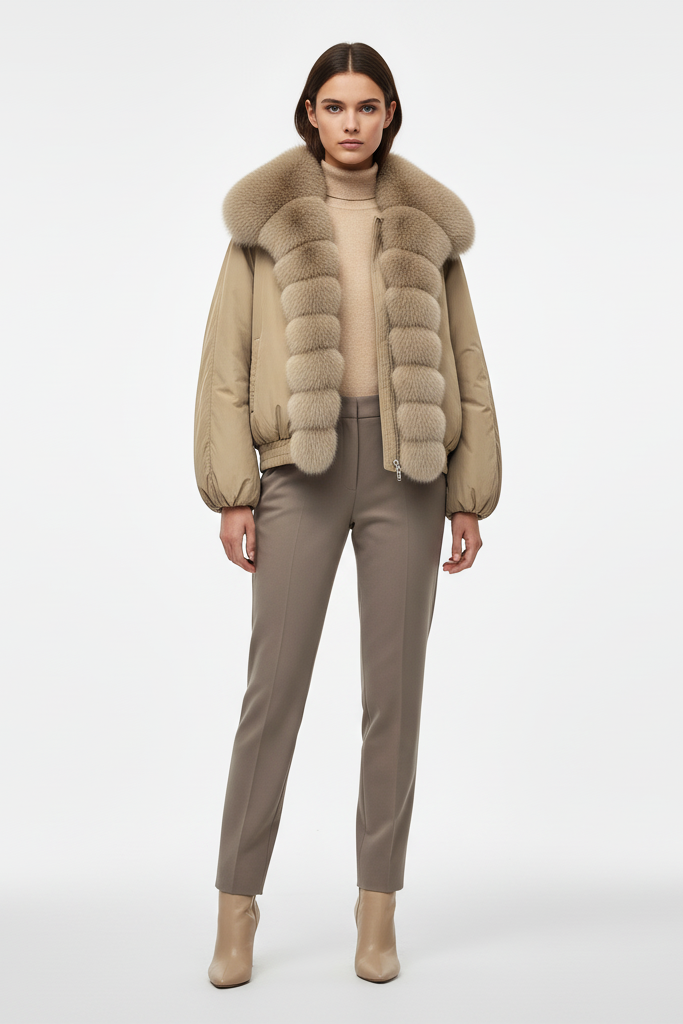 VELORIA jacket – back view fox-fur down jacket