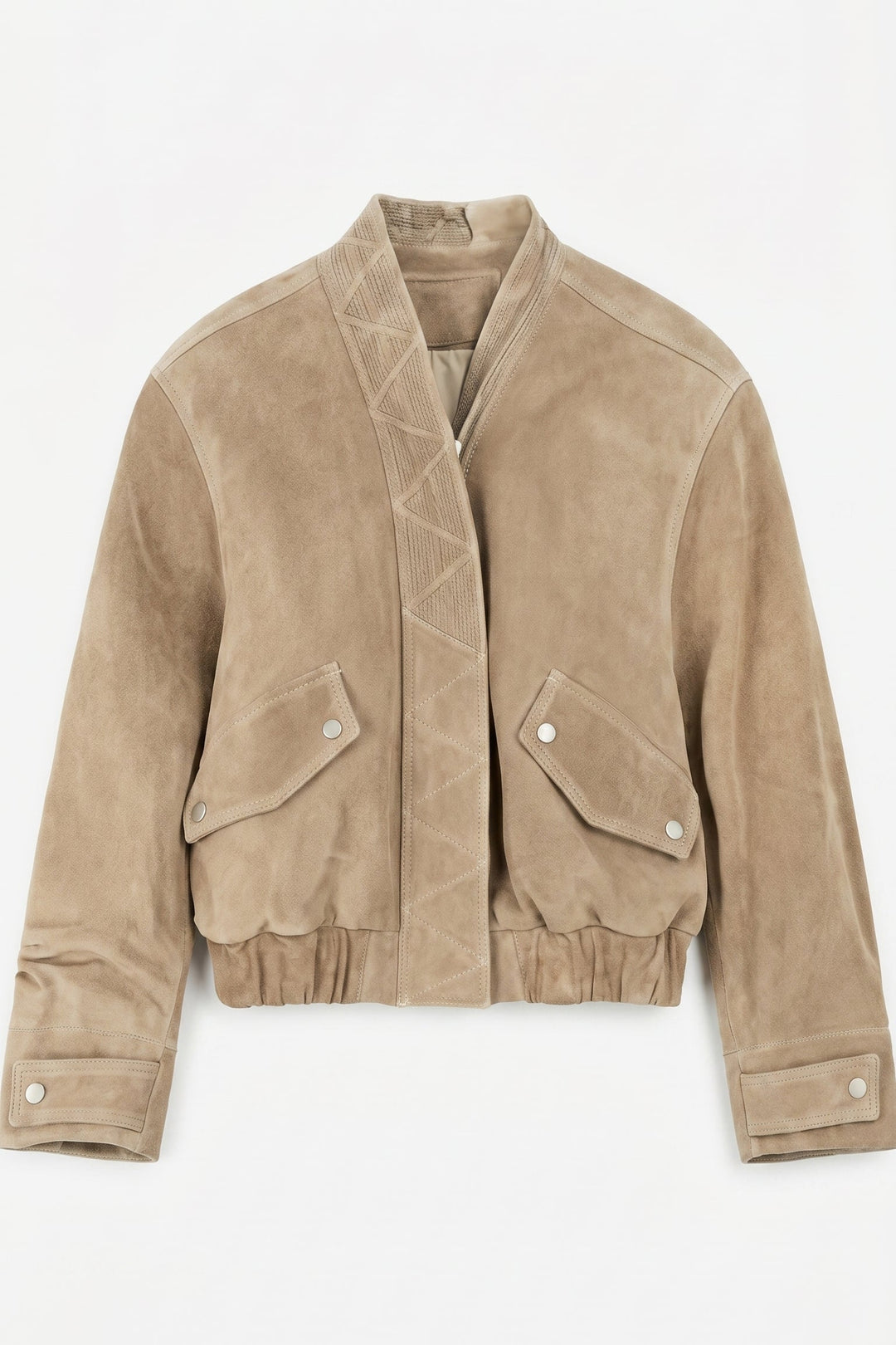 VIVIENNE - Beige suede bomber jacket with pockets