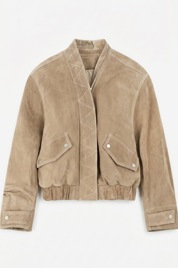 VIVIENNE - Beige suede bomber jacket with pockets