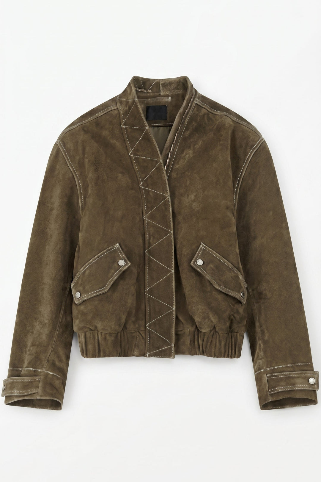 VIVIENNE - Olive green suede bomber jacket with pockets