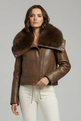 WAVERLY - Sheepskin Leather Jacket Fox Fur Collar