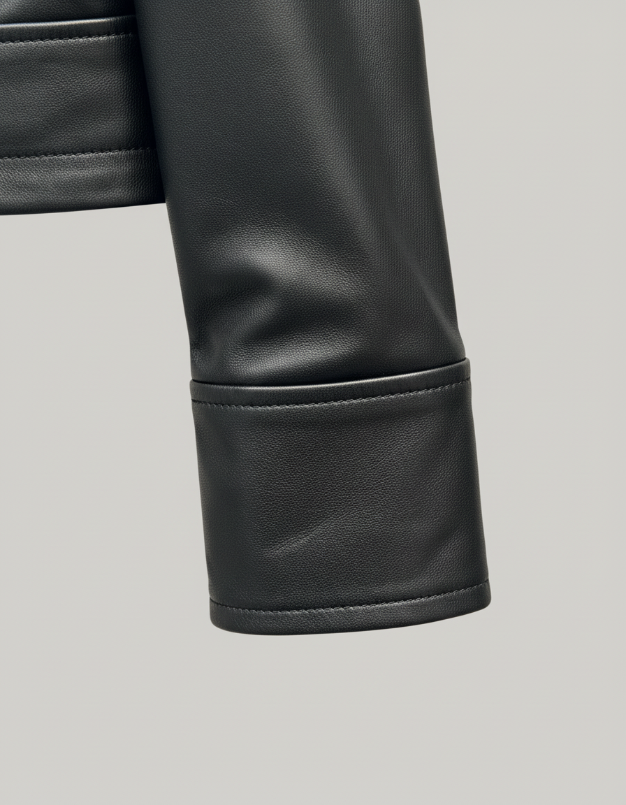 WAVERLY - Sheepskin Leather Jacket, Black Fur Collar, Cuff Detail