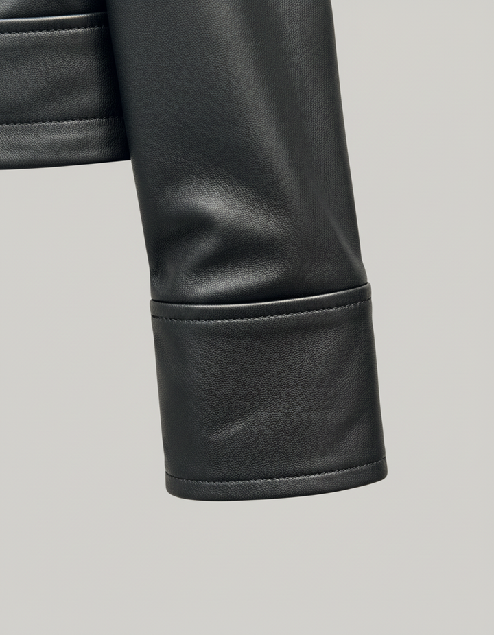 WAVERLY - Sheepskin Leather Jacket, Black Fur Collar, Cuff Detail