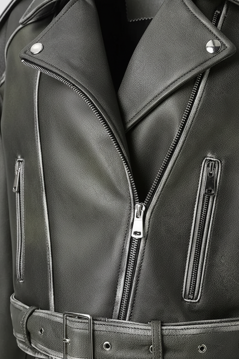 WHITNEY - Close-up of pocket and zipper detail, leather texture