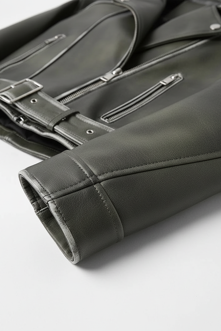WHITNEY - Detail of sleeve cuff and stitching, leather texture