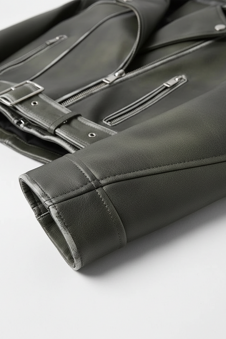 WHITNEY - Detail of sleeve cuff and stitching, leather texture