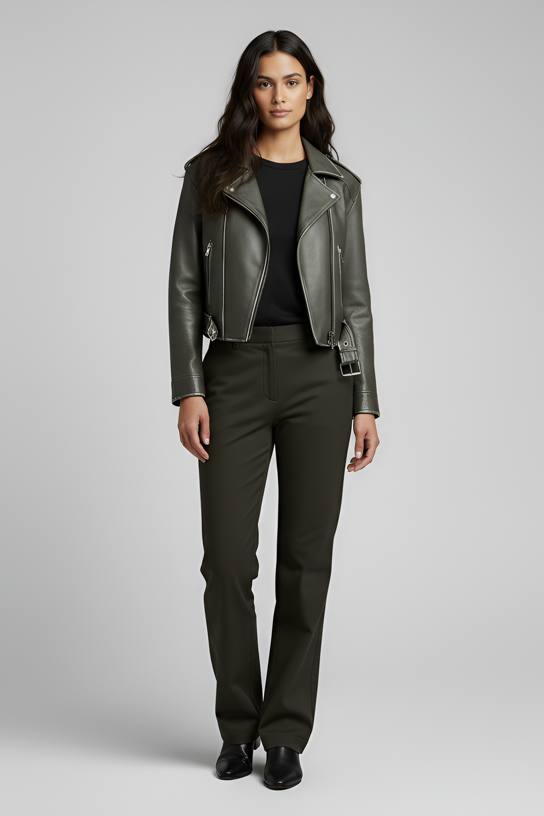 WHITNEY - Model wearing jacket and pants, front full body shot