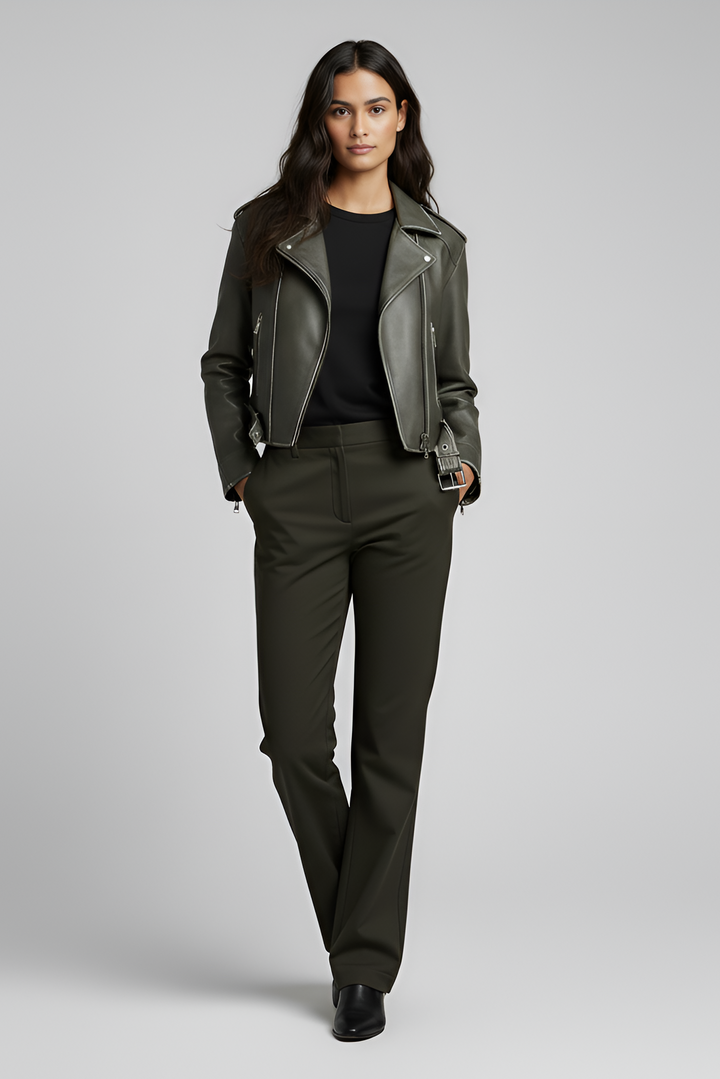 WHITNEY - Model wearing jacket and pants, front view, studio shot