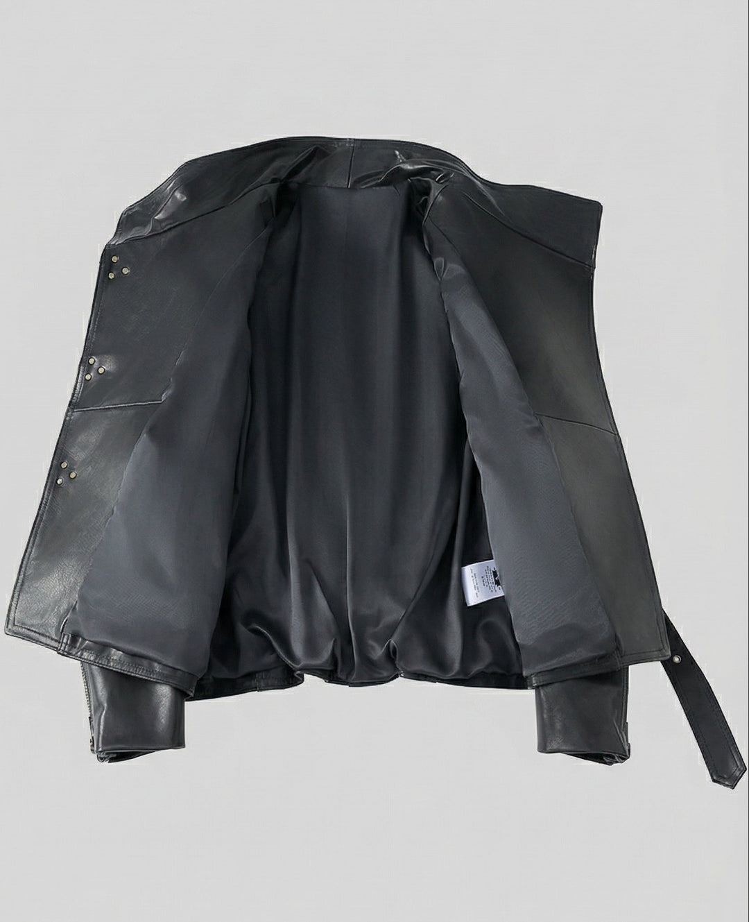WILLOW - Black leather jacket interior satin lining