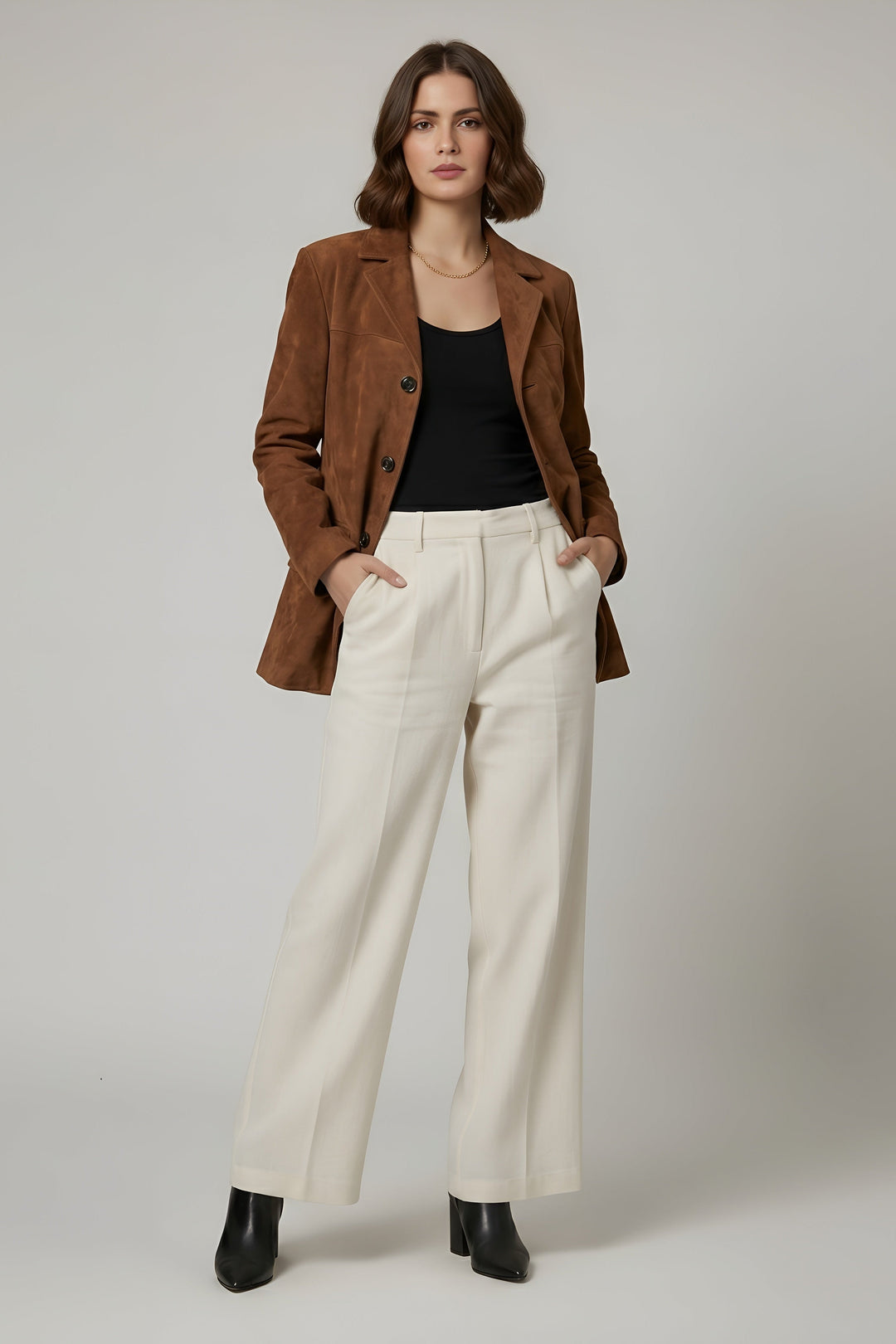 WINSLOW - Oversized Suede jacket, front view, Brown, full body shot