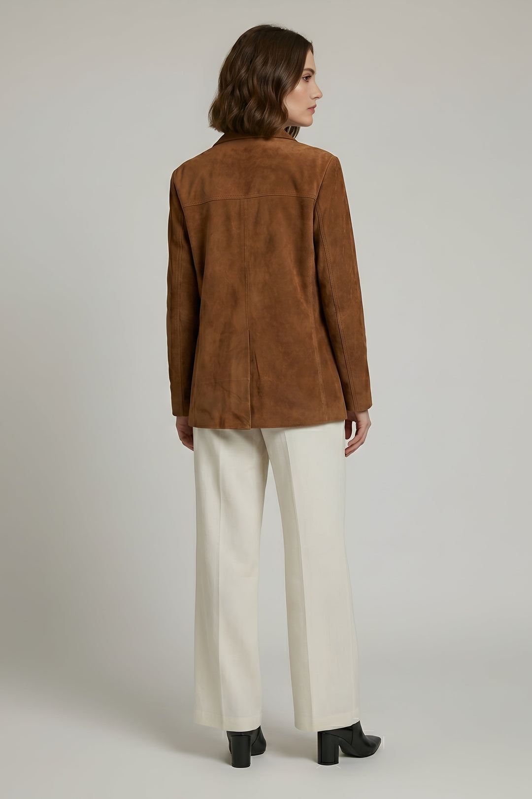 WINSLOW - Oversized Suede jacket, front view, Brown, full body shot, rear view