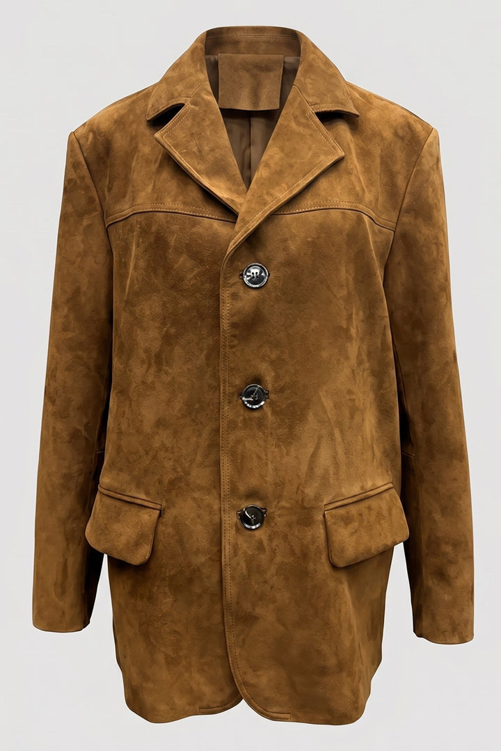 WINSLOW - Oversized Suede jacket, front view, Camel