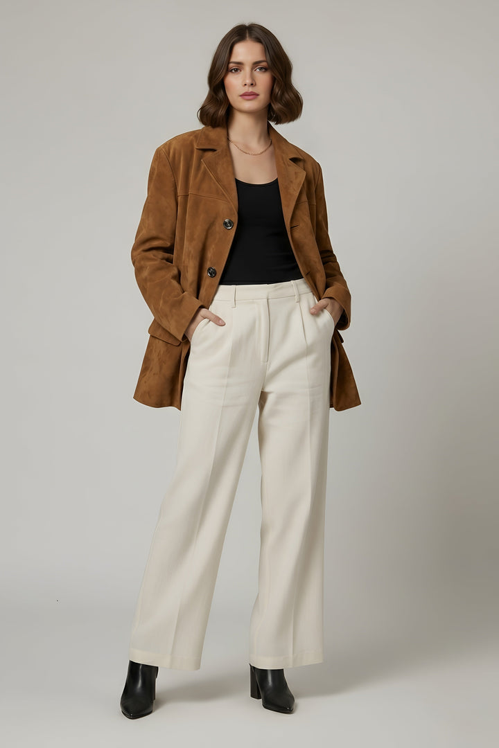 WINSLOW - Oversized Suede jacket, front view, Camel, full body shot