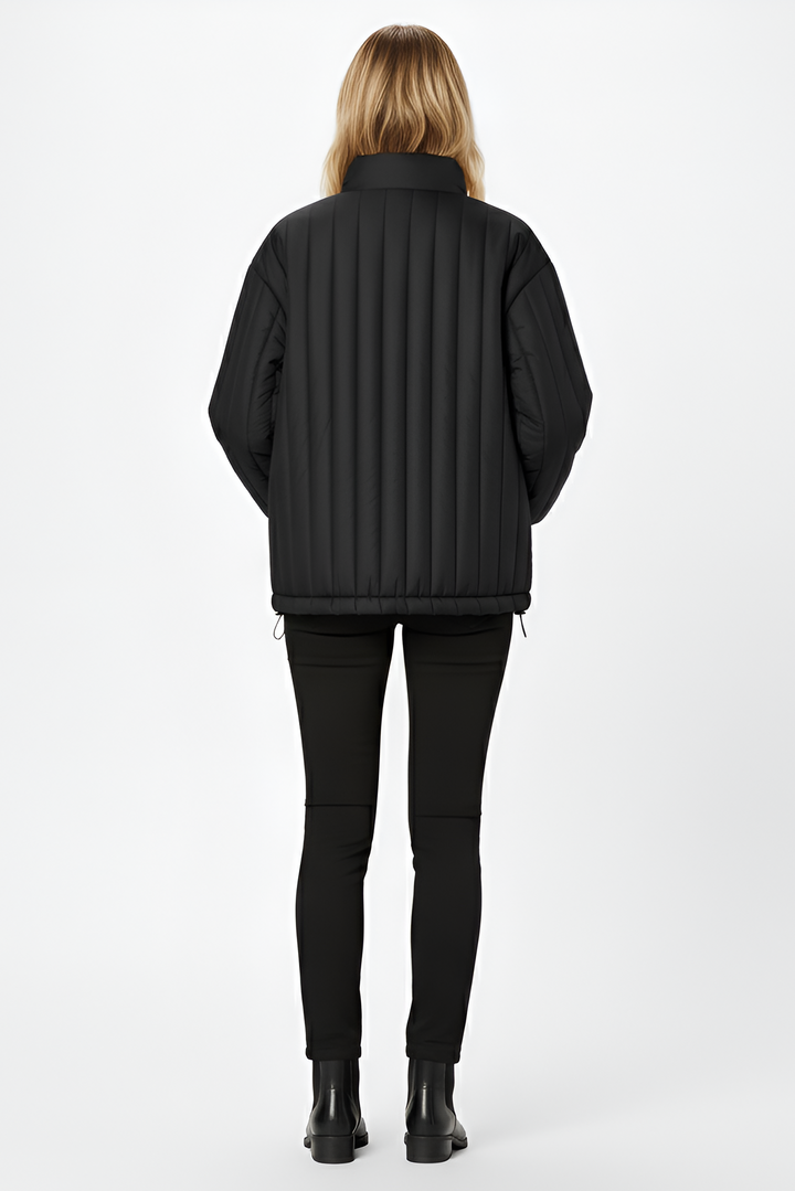 Warm lightweight down jacket women in black minimalist design