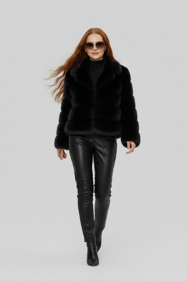 Warm winter look featuring the VELARIE faux fur coat in an outdoor scene.