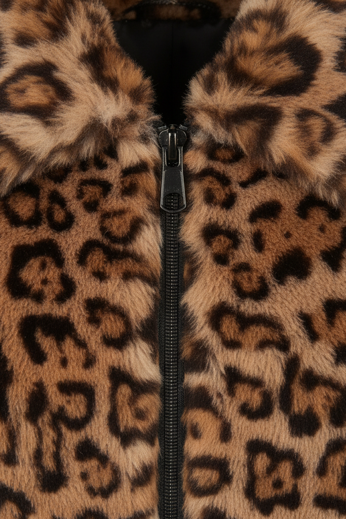 Warm winter outfit featuring the LEOVARA leopard faux coat outdoors.